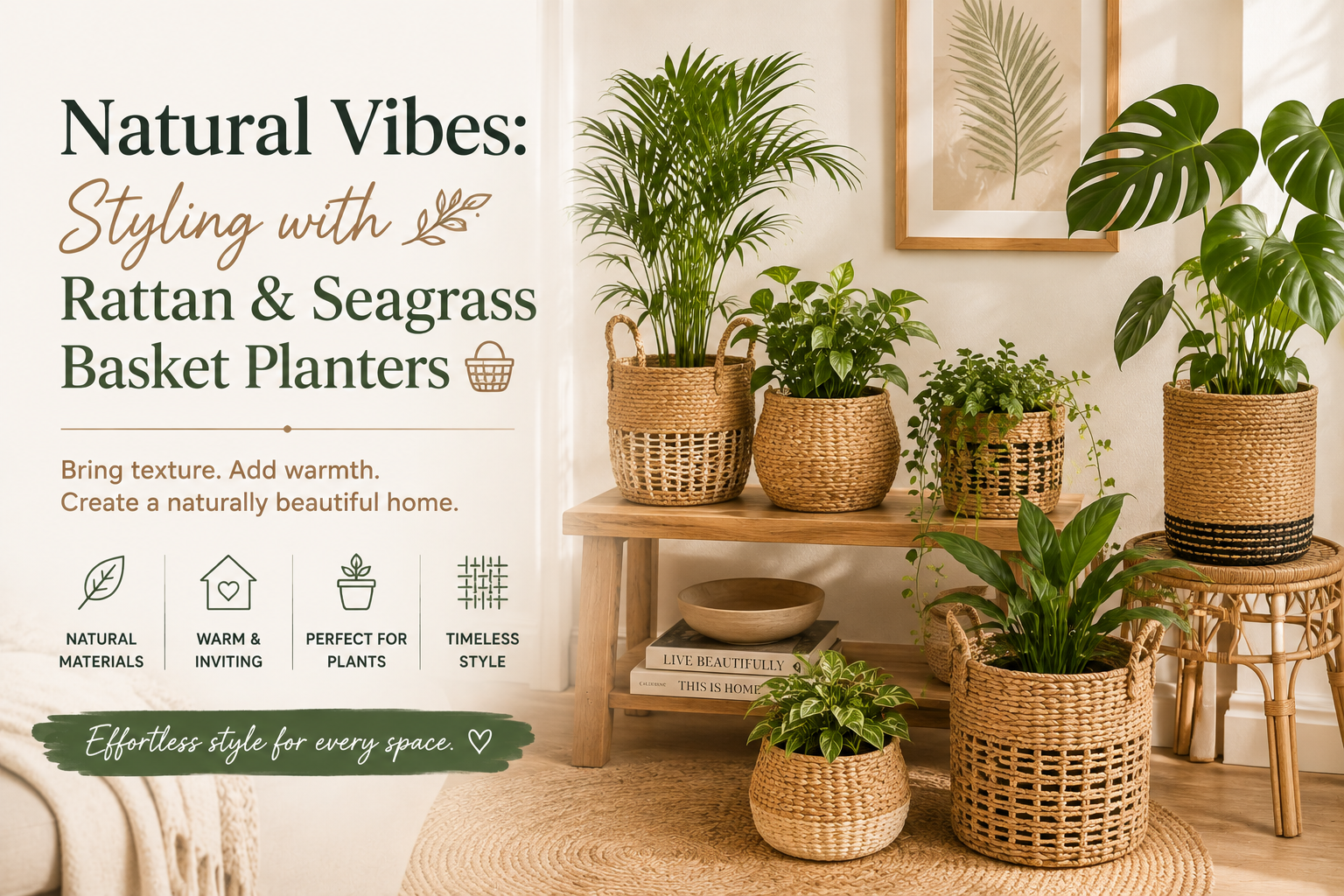 Natural Vibes: Styling with Rattan & Seagrass Basket Planters 🧺