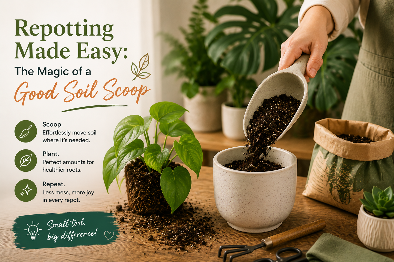Repotting Made Easy: The Magic of a Good Soil Scoop 🥄