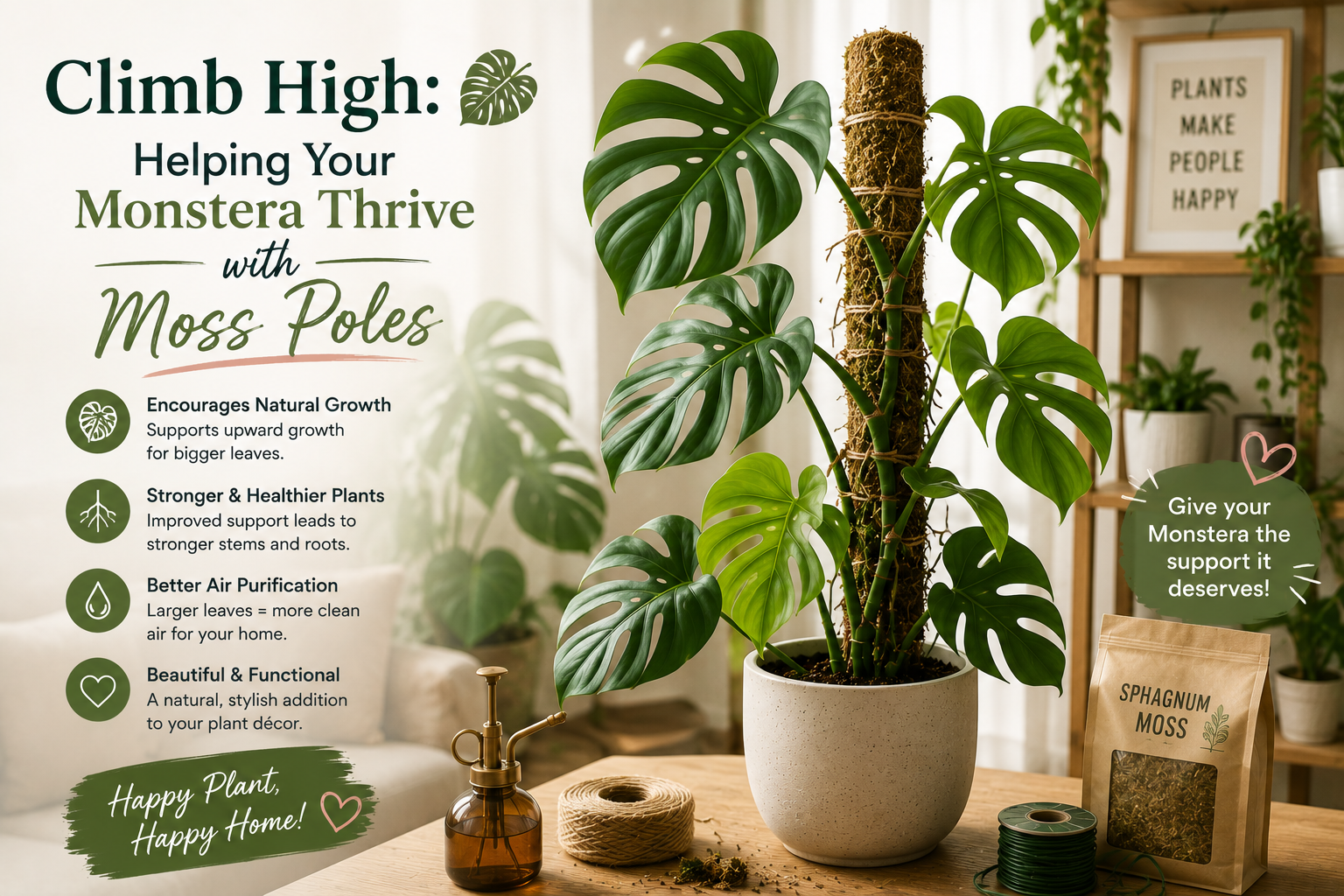 Climb High: Helping Your Monstera Thrive with Moss Poles 🧗‍♀️