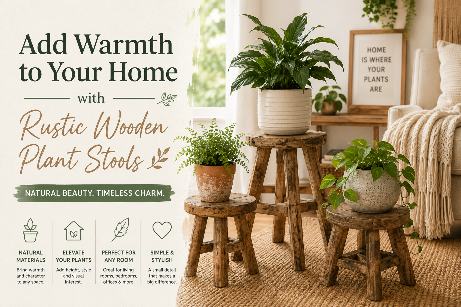Add Warmth to Your Home with Rustic Wooden Plant Stools 🪵