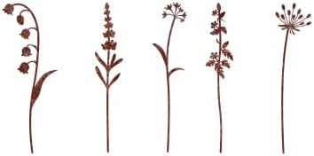 5 Pack Rust - Colored Metal Plant Stakes, Decorative Garden Stakes for Flower Bed & Yard, Metal Flower Decor for Outdoor Use, Yard Decor & Decorative Plant Stakes for Garden (Flowers, 5)