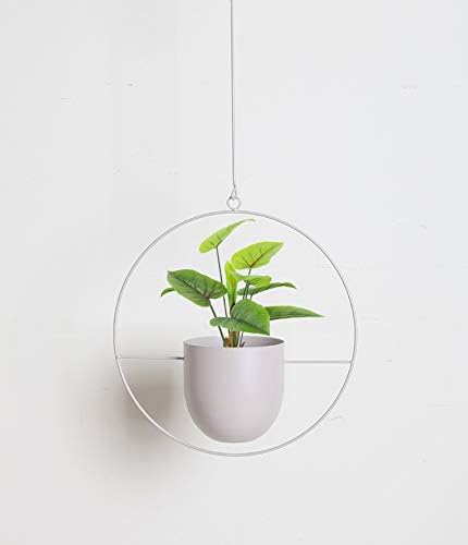 RISEON Boho White Metal Plant Hanger,Metal Wall and Ceiling Hanging Planter, Modern Planter, Mid Century Flower Pot Plant Holder, Minimalist Planter for Indoor Outdoor Home Decor…