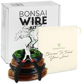 Leaves and Soul Bonsai Kit – Blue Ceramic Pot Set with Soil Mix, 160ft Training Wire, Cutter, Fertilizer & Storage Bag | Complete Beginner Bonsai Starter Set