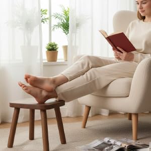 Wooden Step Stools, Plant Stools, Small Wooden Stools with Four Detachable and Assembled Legs, Offering Good Balance (Sandalwood Color)