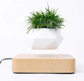 Magnetic Levitating Planter with Wooden Base, Floating Air Bonsai Pot with Rotation, White Geometric Pot, 5.9cm Diameter, Home Desk Decor (Light wood Base)