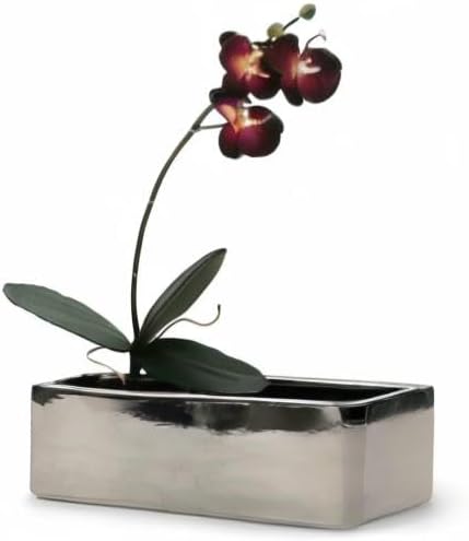 WGVI Long Rectangle Ceramic Planter Vase in Silver 12" x 4" x 4"H, Block Rectangular Terrarium Box Pot, Flower Arrangement, Table top Centerpiece, Home Decor Organization Storage Container, 6 Pcs.