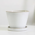 Glazed Ceramic Planter with Drainage Hole & Saucer for Indoor Tropical Plants, Reactive Glaze Plant Pot (White, 6")