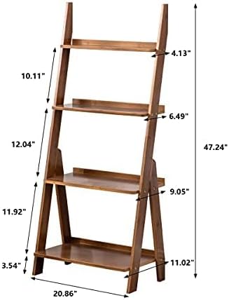 Maydear Bamboo Ladder Shelf Bookcase, 4-Tier Leaning Bookshelf Free Standing Organizer Storage Shelves for Living Room, Bedroom, Kitchen, Home Office, Balcony (Dark Walnut)