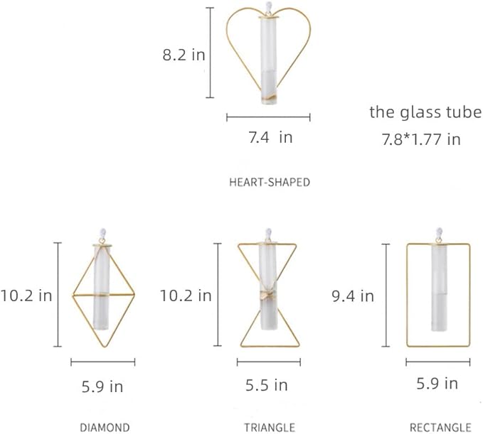 Nordic Wall Vase Hanging Geometric Gold Flower Vase Wall Mount Metal Frame Vases Hydroponic Glass Bud Vase Decor for Home Wedding Farmhouse