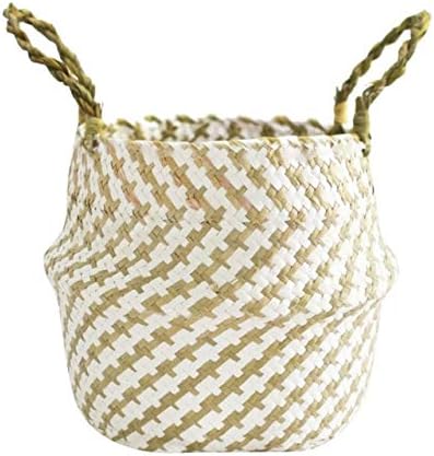 1pc Handmade Bamboo Storage Baskets Nordic Foldable Laundry Straw Wicker Rattan Seagrass Belly Garden Flower Pot Planter Basket