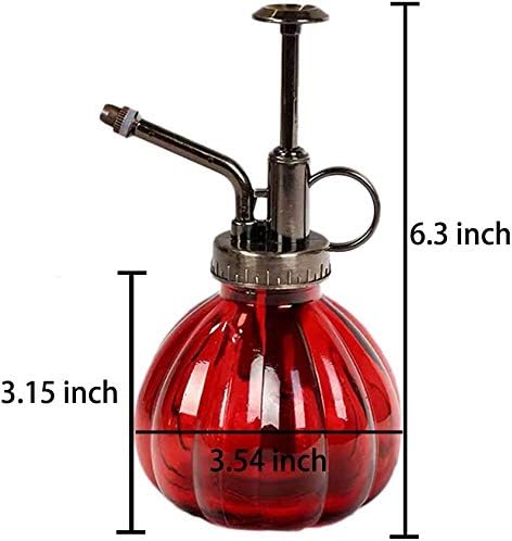 Mr. Glass Water Plant Spray Bottle 6.3 Inch Tall Round Retro Style Pumpkin Shape Moisturizing Atomizer for Plant Fine Mist Cleaning Solution Hairdressing Sprayer Houseplant Red (Red)