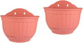 POPETPOP 2pcs Semi-Circular Imitation Leather Hanging Flower Planter Pot for Garden Decor Small Wall-Mounted Container for and Herbs Brick Red