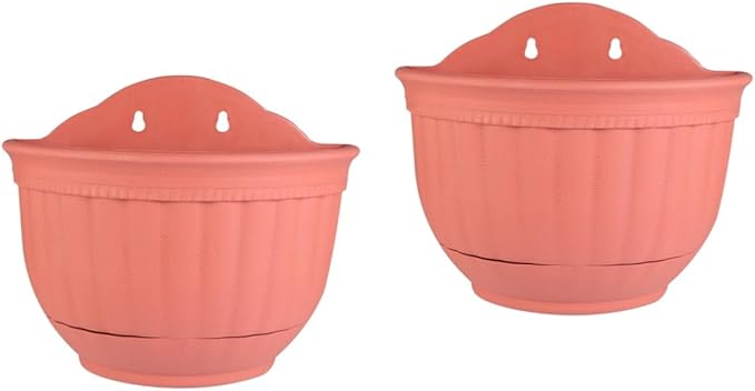 POPETPOP 2pcs Semi-Circular Imitation Leather Hanging Flower Planter Pot for Garden Decor Small Wall-Mounted Container for and Herbs Brick Red