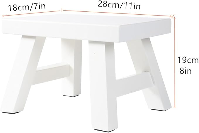 Small Stool Wooden Step Stool Footstool Solid Wood 8 inch for Kids Adults Plant Stand Fishing Stool (White)