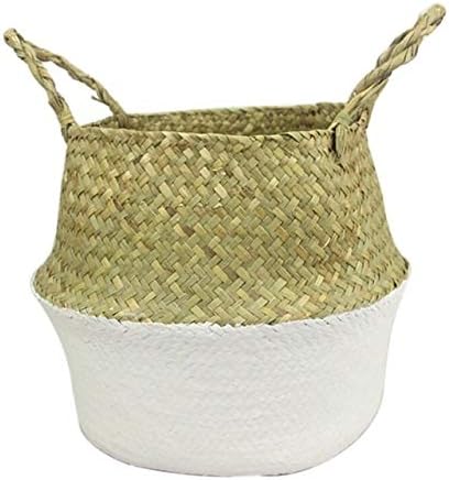 1pc Handmade Bamboo Storage Baskets Nordic Foldable Laundry Straw Wicker Rattan Seagrass Belly Garden Flower Pot Planter Basket