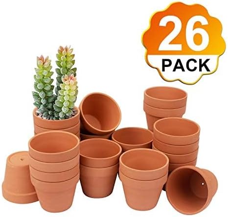 [26 Pack] 4" Terracotta Planter Pots with Drainage Hole - Clay, Ceramic, Cactus, Flower & Succulent Nursery Pots for Garden
