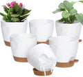 5-Pack Plant Pots with Drainage 7/6.5/6/5.5/5 Inch Self Watering Pots for Indoor Outdoor Plants, Plastic Flower Pots with Drainage Holes and Removable Saucers, Plant Pots with Wicking Rope (White)