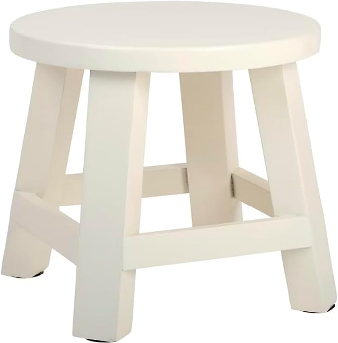 White Wooden Stool-Shaped Plant Stand, Round Top, Small Decorative Display Stand