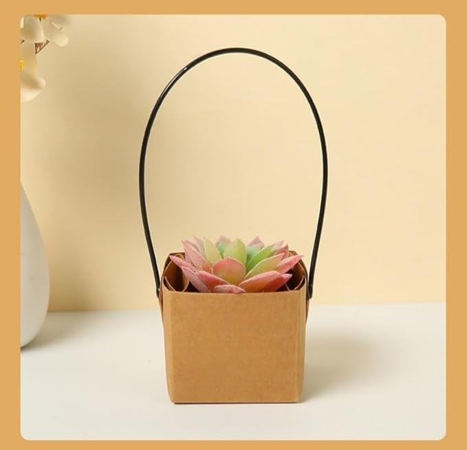 Urier 40 Pieces Succulent Wraps Pot,3x3 Succulent Gift Box,Succulent Box,Succulent Party Favors,Gift Bags with Handles,Used for Gift Bags Kraft Paper Bag Party Favor Boxes (Brown)