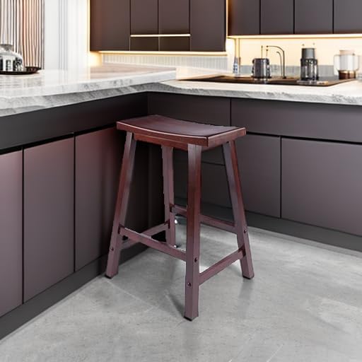 Winsome Satori Saddle Seat Counter Stool, 24" in Walnut, Classic Backless Bar Chairs for Kitchen & Dining Room Seating, Timeless Essential Furniture for Home, Dorm, Apartments