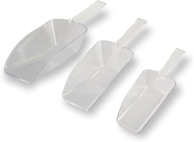 Handy Housewares 3 Piece Clear Plastic Kitchen Scoop Set - Nesting Sugar Scoop Set for Cereal, Oatmeal, Coffee, Powder (1 Set)