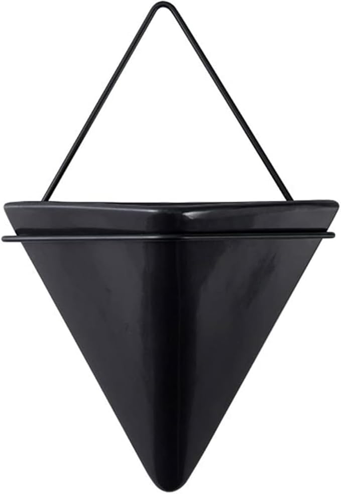 Black,L,Wall Planters for Indoor Plants, Geometric Hanging Flower Vase Vessel with Metal Hanger, Creative Wall-Mounted Ceramic Planter