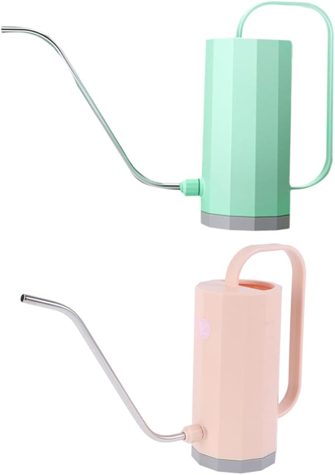 NUOBESTY 2pcs Small Long Spout Watering Can for Indoor Plants, Plastic Houseplant Watering Pot with Handle, Mint Green and Soft Pink, Suitable for Balcony and Indoor Gardening