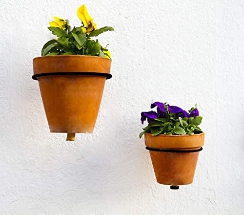 Darware Metal Wall Ring Planters with Pots (4-Pack, 8-Piece Set); Wall Mounted Clay Pots with Holders for Plants and Flowers