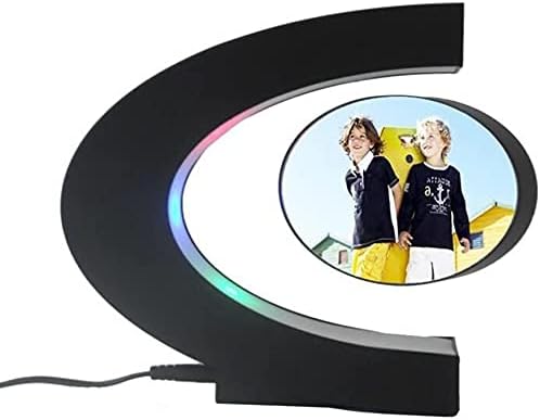Magnetic Levitating Floating Photo Frame with Colourful LED Light Rotating Levitation Picture Frame Display for Room Decor, Creative Gifts (C-Shaped)