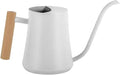 Indoor Watering Can with Long Spout, 34oz Capacity, White Metal with Wood Handle (White-W1)