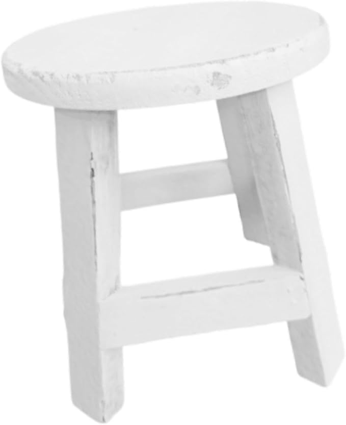 Wooden Stool Plant Stand Flowerpot Rack Round Rustic Small Display Stand Flower Shelf for Garden Office Table Home Decoration, White