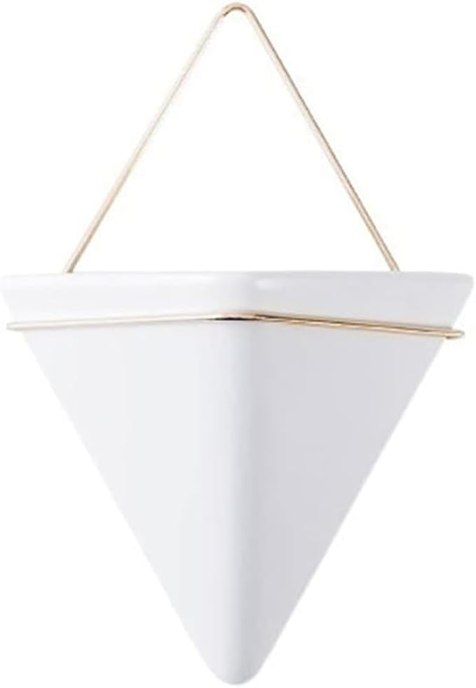 White,S,Wall Planters for Indoor Plants, Geometric Hanging Flower Vase Vessel with Metal Hanger, Creative Wall-Mounted Ceramic Planter