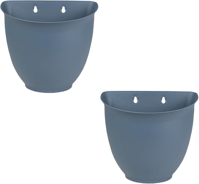 The HC Companies 8 Inch Garden Wall Planter - Plastic Hanging Plant Pot for Indoor Outdoor Flowers, Herbs, Slate Blue (Pack of 2)
