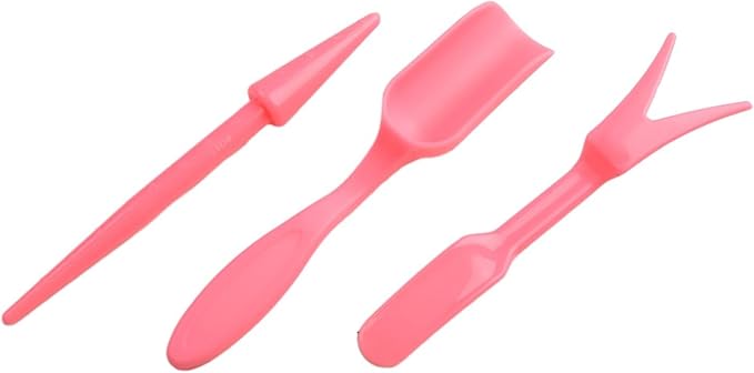 Garden Tool Set with Transplanter Scoop Bucket Shovel and Hole Punch for Succulent and Greenhouse Planting Four Piece Plastic Kit for Transplanting and Potting Tasks(Pink)
