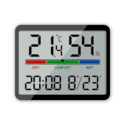Digital Hygrometer Indoor Thermometer, Clock with Temp & Humidity, Temp Gauge with Comfort Indicator, Wall/Magnetic/Desk Alarm Clock for Bedroom, Baby Room, Office, Kitchen, Garage (Black)
