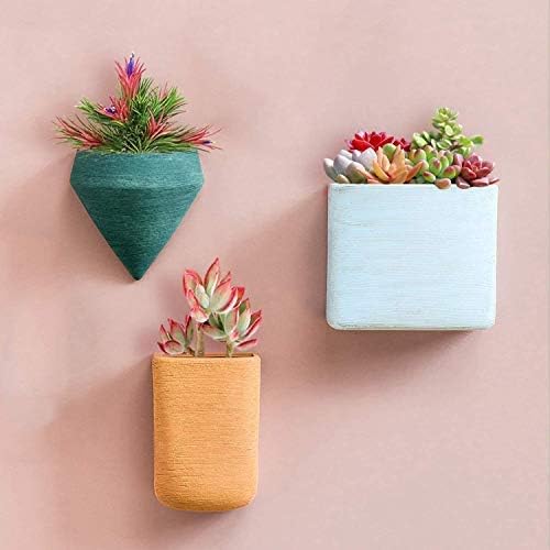 Resin Planters Geometric Wall Planters Indoor Plant Pots Colorful Wall-Mounted Flower Pots Vertical Plant Container Air Plant Holder Wall Vase for Cactus Succulents Herbs and More … (3 Mixed)