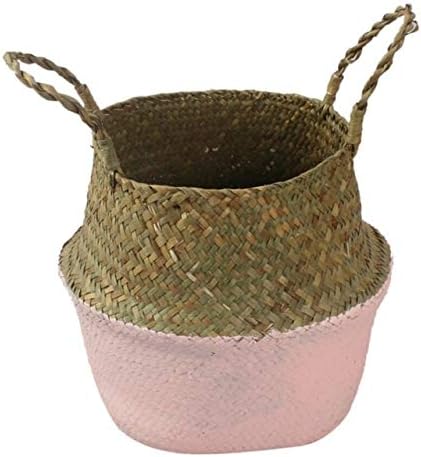 1pc Handmade Bamboo Storage Baskets Nordic Foldable Laundry Straw Wicker Rattan Seagrass Belly Garden Flower Pot Planter Basket