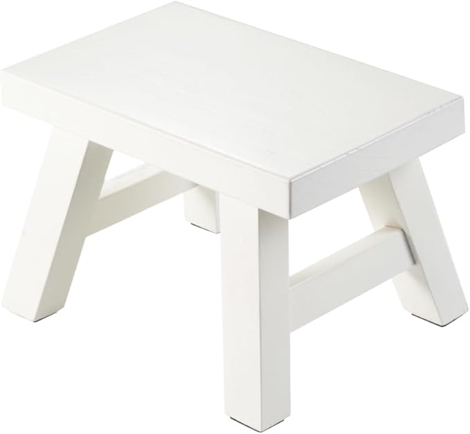 Small Stool Wooden Step Stool Footstool Solid Wood 8 inch for Kids Adults Plant Stand Fishing Stool (White)