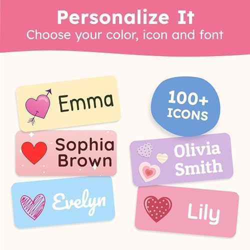 Personalized Name Labels for Kids (70 Labels) - Durable & Waterproof Custom Name Stickers for Clothing Tags, School Supplies, Camp & Daycare - Forever (1.2”x0.5”)