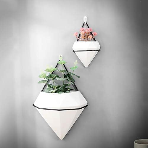 Diamond Wall Planters,Geometric Wall Flower Vases Set,Wall Mounted Plant Holder Vase,Ceramic Air Plants Hanging Holder Pots,Cactus Faux Plant Containers Modern Indoor Decor for Home Office (Black A)