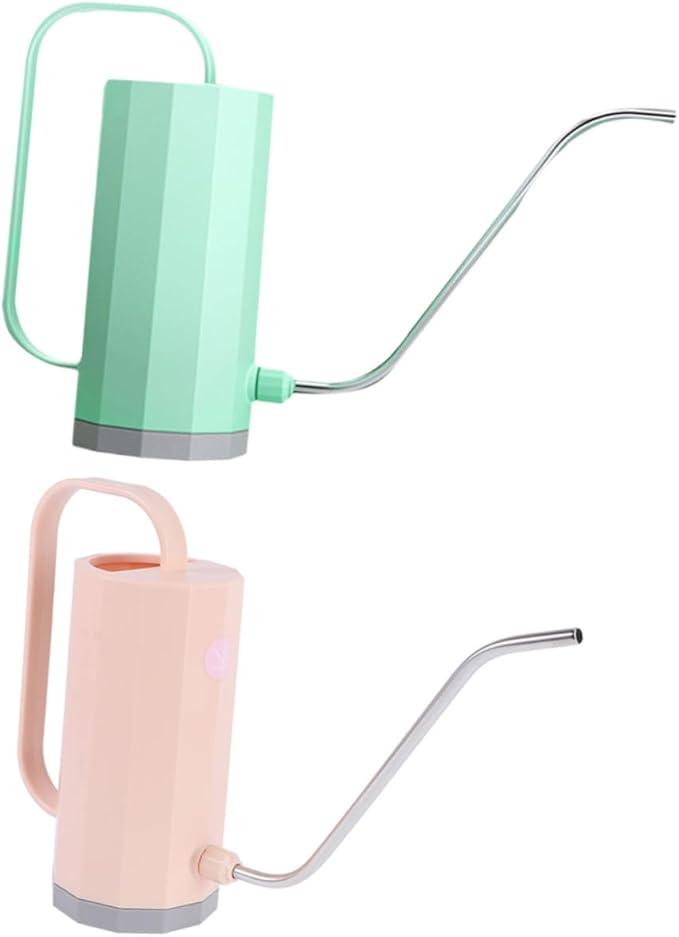 NUOBESTY 2pcs Small Long Spout Watering Can for Indoor Plants, Plastic Houseplant Watering Pot with Handle, Mint Green and Soft Pink, Suitable for Balcony and Indoor Gardening