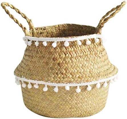 1pc Handmade Bamboo Storage Baskets Nordic Foldable Laundry Straw Wicker Rattan Seagrass Belly Garden Flower Pot Planter Basket