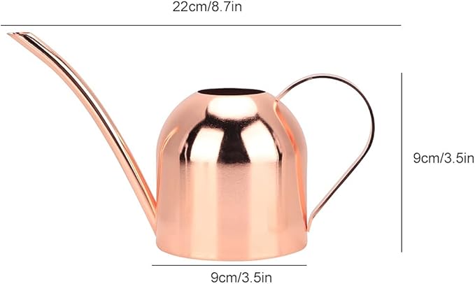 Watering Can Stainless Steel Bonsai Watering Can with Long Spout for House Plants Garden Flower,500ml (Rose Gold)