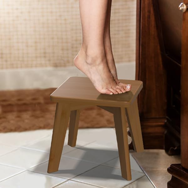 Step Stool Kitchen Bathroom Bedroom for Kids and Adults Wooden Foot Rest Stools Sturdy Bamboo Wood One Small Stool 10 inch