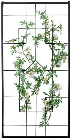 MyGift 3.9 ft Wall Mounted Garden Trellis, Metal Vintage Art Deco Lattice Hanging Support Frame for Climbing Plants and Crawling Vines, Horizontal Wall Hanging Planter Support