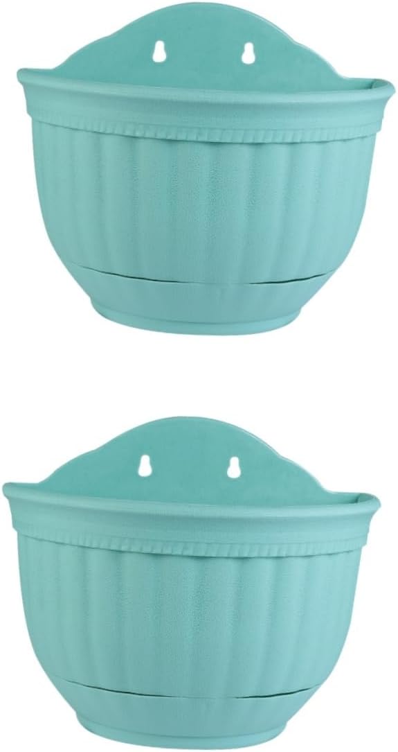 POPETPOP 2pcs Modern Geometric Wall Pot Indoor Plant Hanging Planter Plastic Flowerpot Hook Space Saver for Home