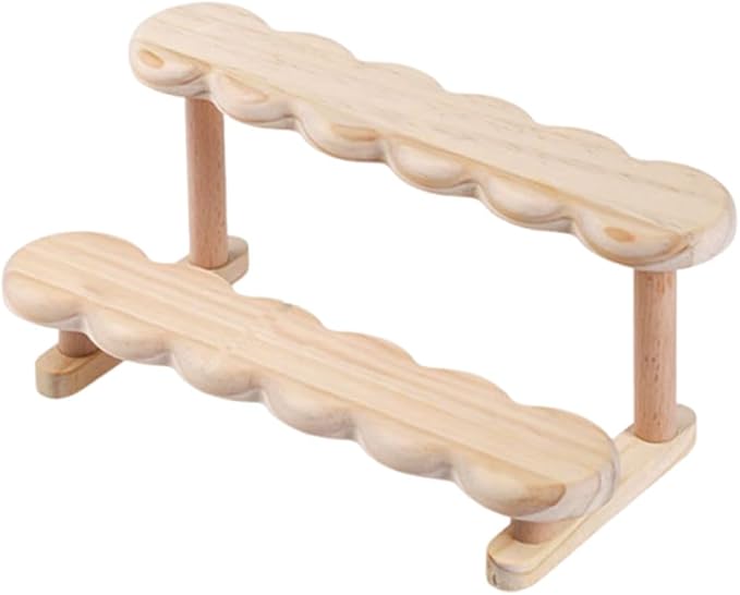 OULIGET Double Deck Wooden Display Riser Stand, Minifigures Doll Model Organizer Stand,Small Plant Perfume Jewelry Storage Rack for Desktop Window Sill Bar
