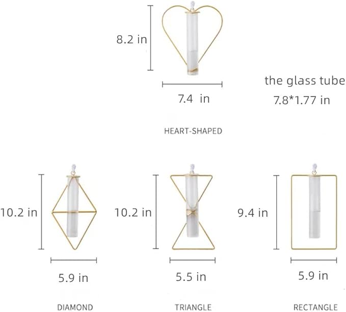 2 Pack Nordic Wall Vase,Gold Geometric Vase Hanging Hydroponic Planter,Wall-Mounted Metal Glass Tube Bud Vase Decorative for Centerpieces Wedding Home Decor(Gold 5)