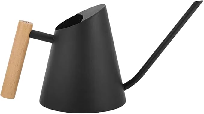 800ml Indoor Watering Can with Long Spout,28oz Capacity, Black Metal with Wood Handle (Black-Z2)
