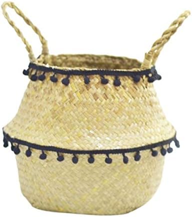 1pc Handmade Bamboo Storage Baskets Nordic Foldable Laundry Straw Wicker Rattan Seagrass Belly Garden Flower Pot Planter Basket